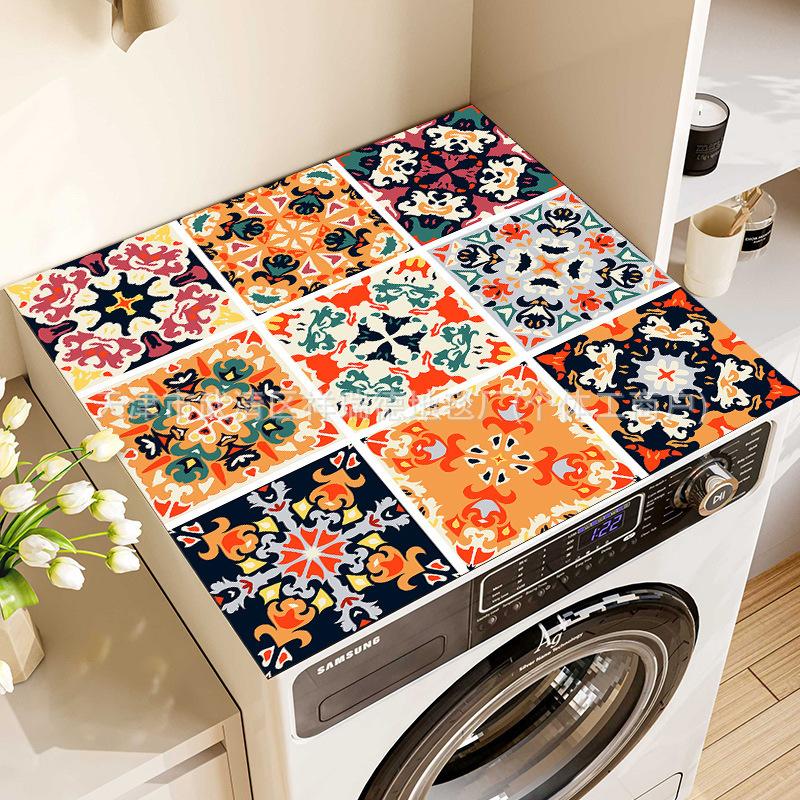 Vintage Checkered Printed Washing Machine Dust Cover Pad, Quick-Dry Absorbent Protective Top Mat For Washer And Dryer