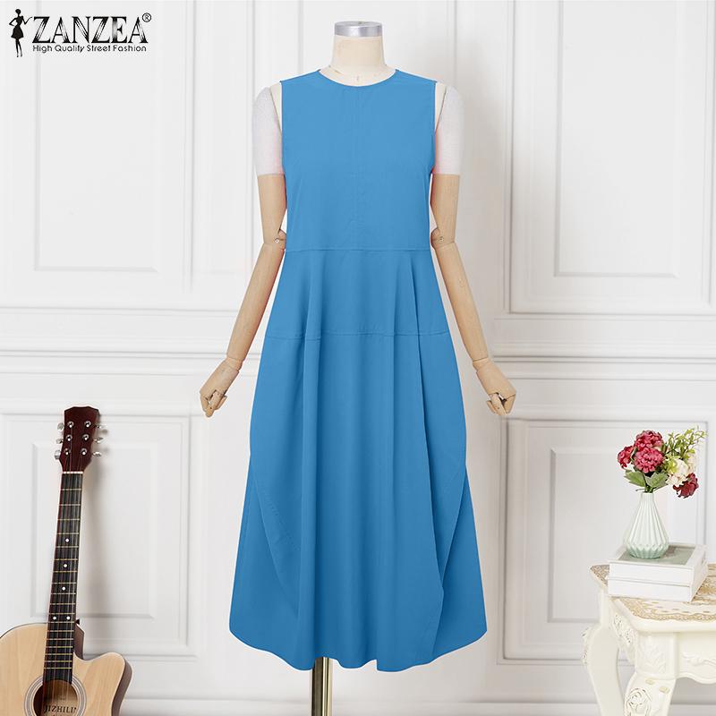 

ZANZEA Женское повседневное платье макси без рукавов свободного кроя 5XL синий