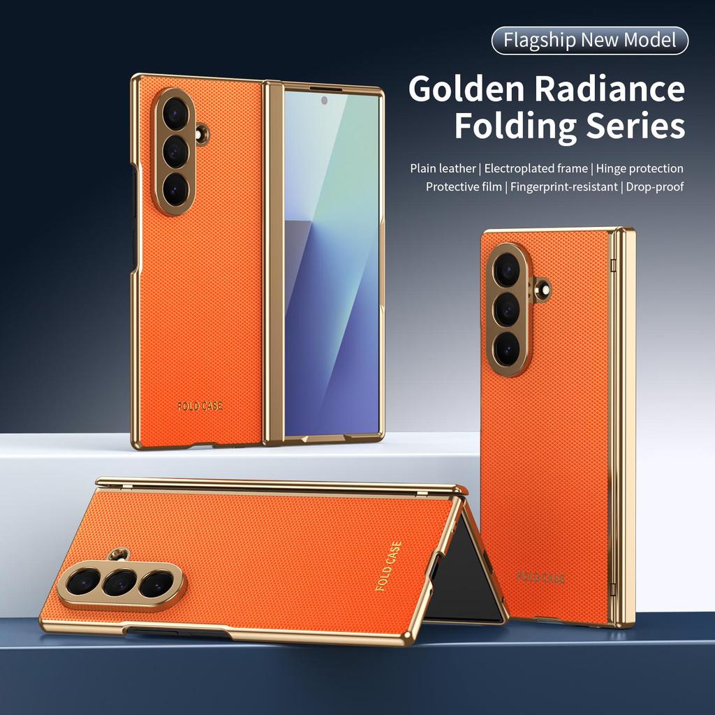 Samsung Z Fold7 Case: Foldable Electroplated Diamond Pattern, Plain Leather, Full Coverage for Fold6/5, Cross-border Compatibility.