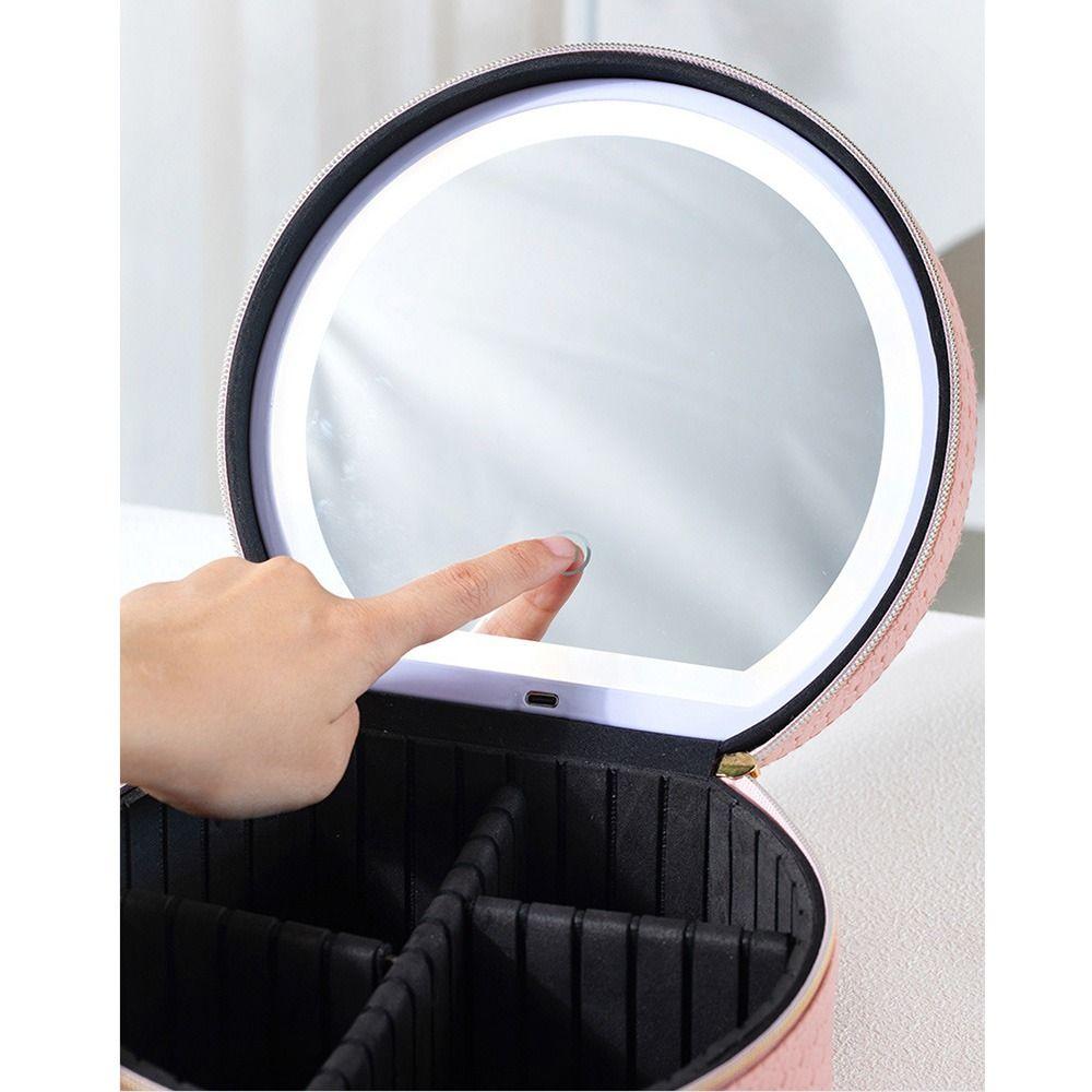 PU Leather Makeup Case with Lights Portable Lighted Cosmetic Storage Box  Outdoor