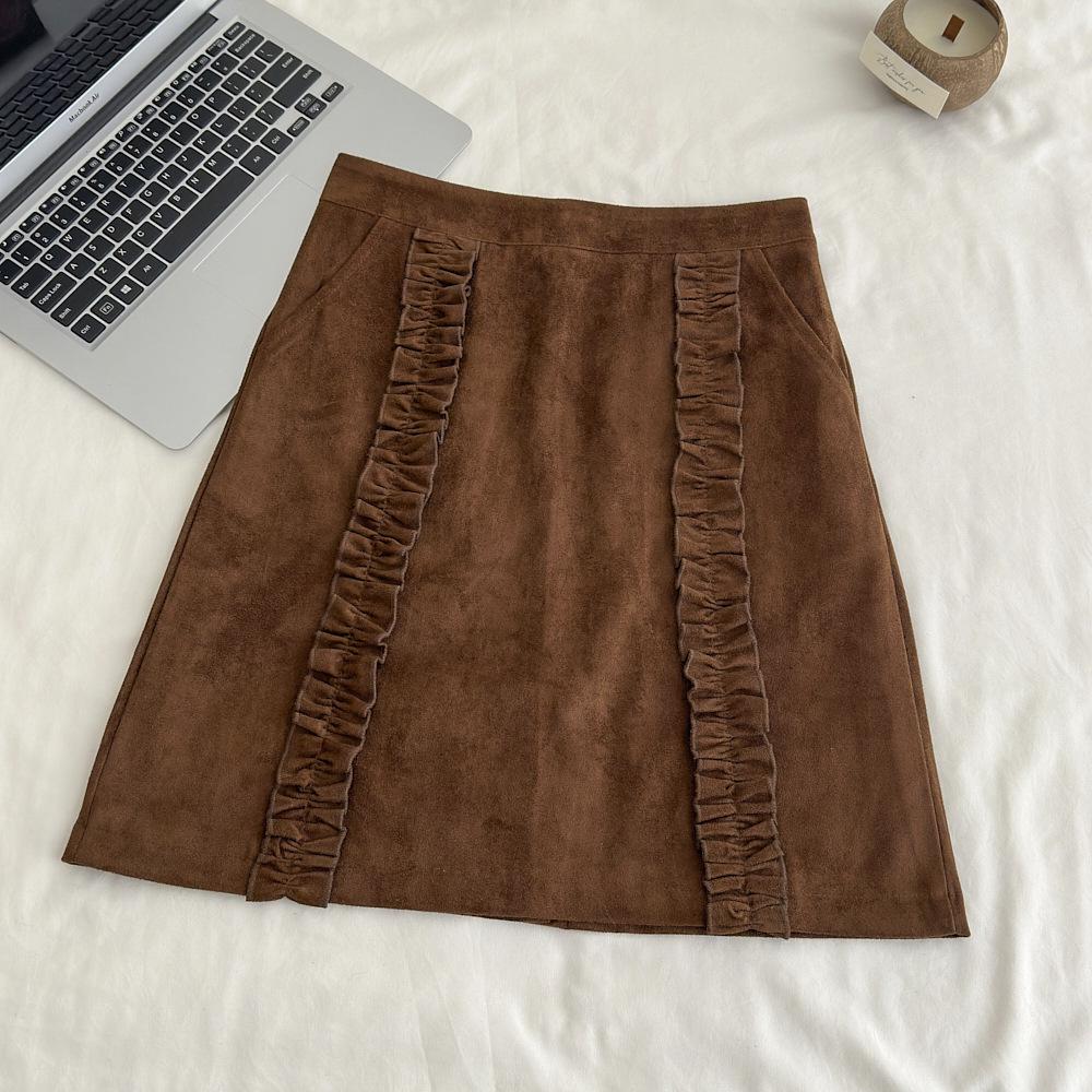 Retro Suede Mid-Length Skirt: Autumn/Winter, Versatile Casual Straight Fit M шоколадный коричневый