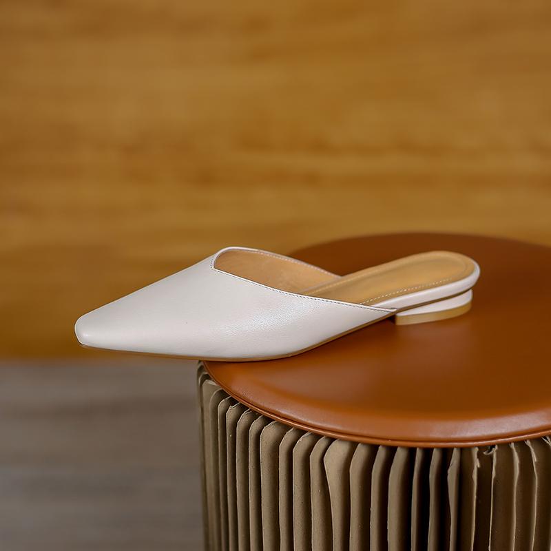 Fashion 2025 Summer Outside Women Slippers Shoes for Women Pointed Toe Modern Slippers Chunky Heel Women Genuine Leather Mules Slippers