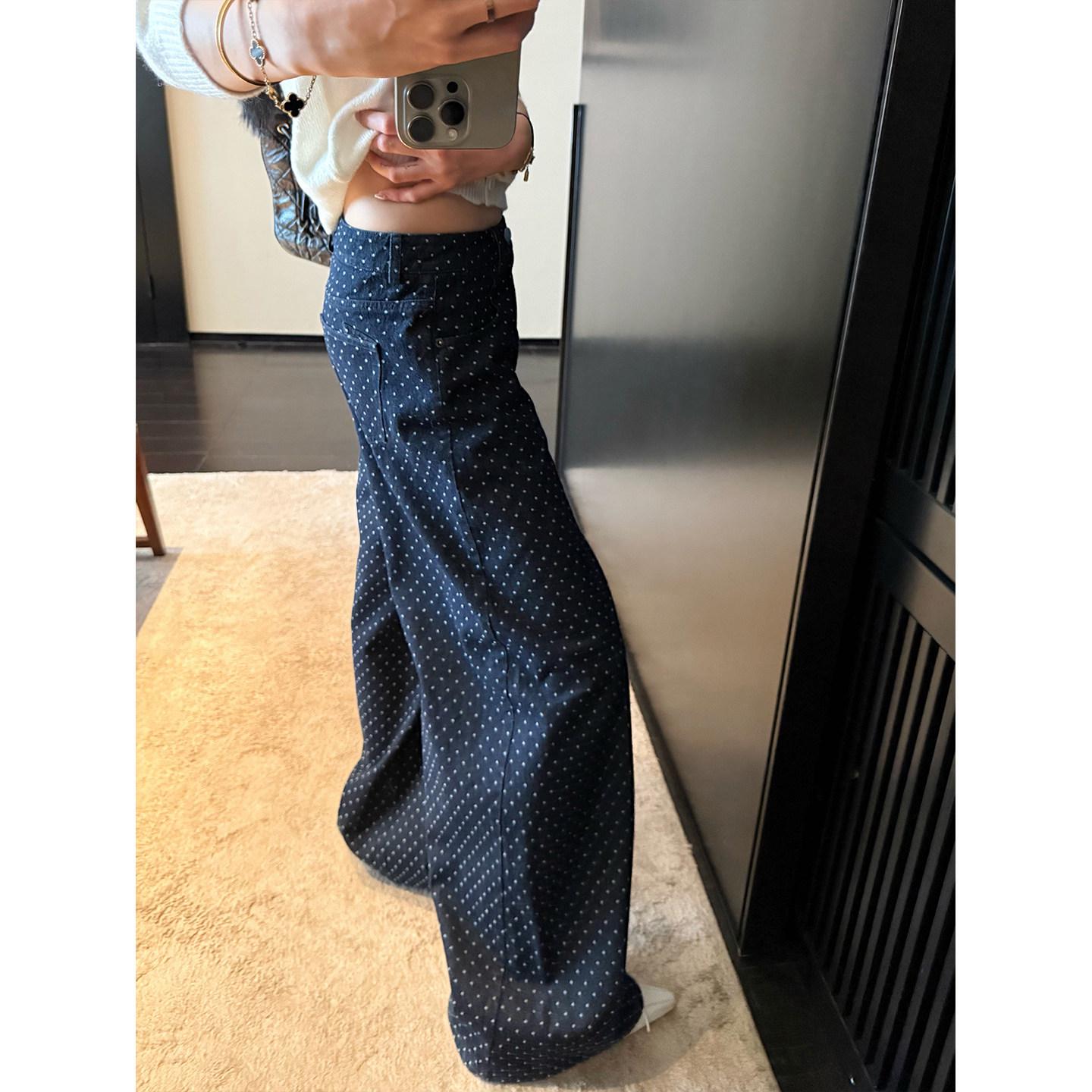 Women s Casual Loose Polka Dot Wide-Leg Jeans for Spring S