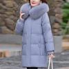 Límec z pravé kožešiny Dámské zimní péřové bundy středního věku Vintage dlouhé parky s kapucí Elegantní silné teplé péřové kabáty Dámské svrchní oblečení