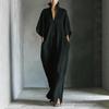 Damen V-Ausschnitt Halbsleeve Maxikleid Locker Einfarbig Elegant Lässig A-Linien-Kleid