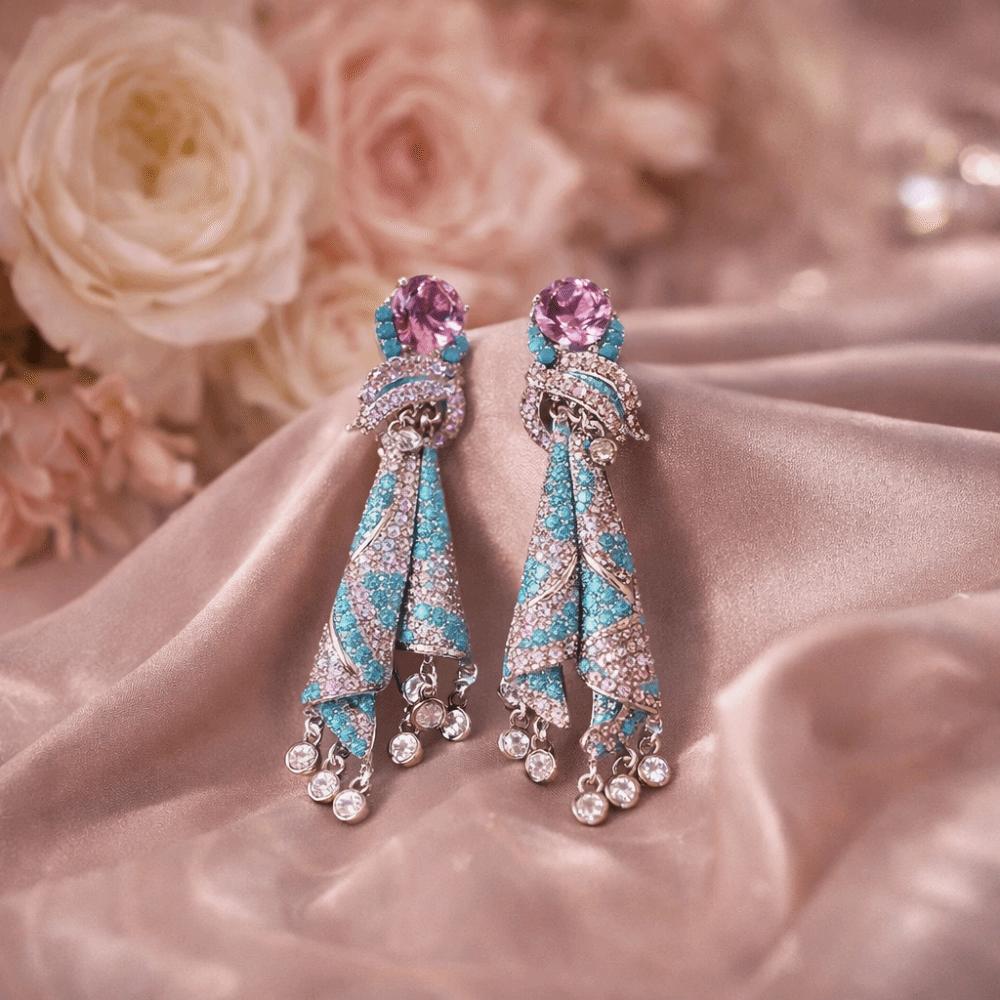 Zircon Crystal Studded Earrings Ethnic Style Pendant Earrings Fashionable Women Earrings  Banquets