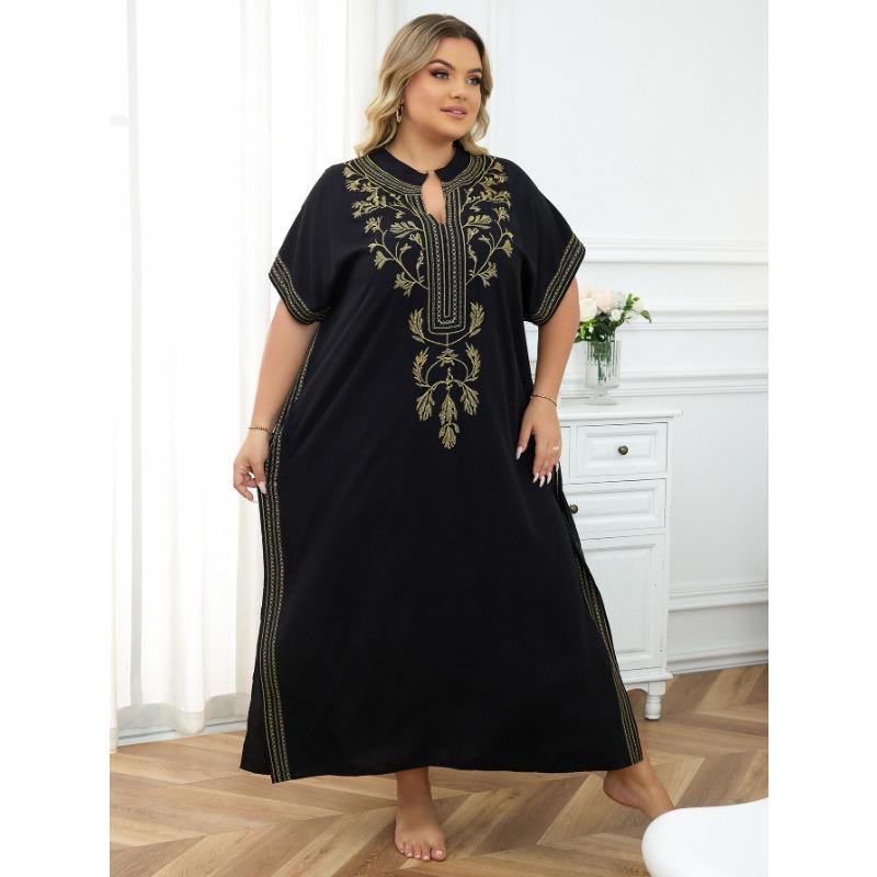 Damenmode Sommer Frühling Blumenmuster Druck 1/2 Ärmel V-Ausschnitt Lose Taille Freizeitkleider