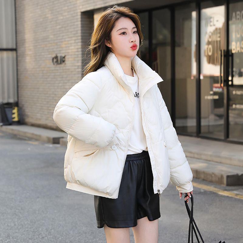 

Зимняя женская короткая пуховая хлопковая куртка, теплая корейская модная хлопковая куртка с воротником-стойкой 2XL белый