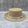New French fine papyrus temperament leather strip bow flat top straw hat women's summer sun hat vacation beach hat