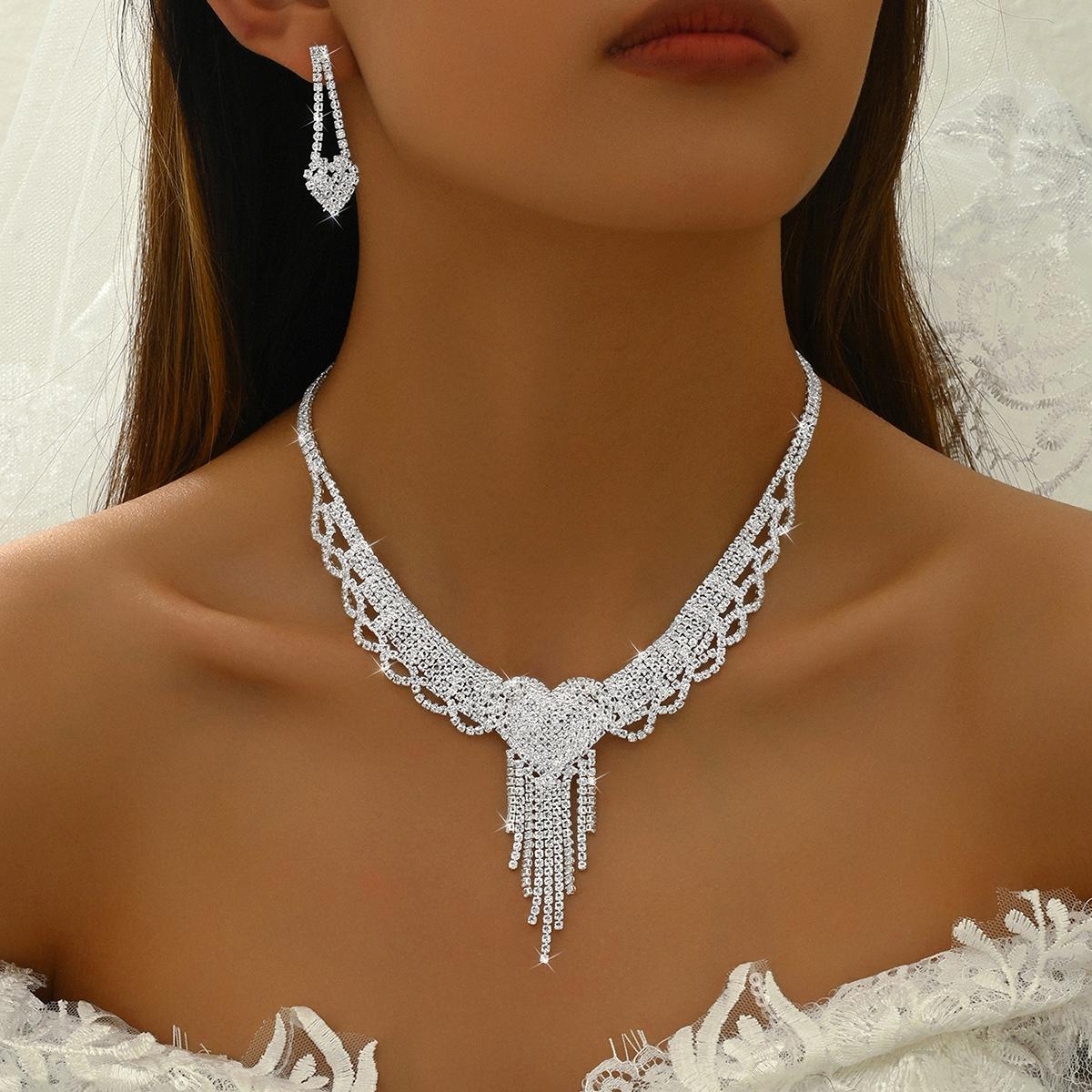

5/4/3PC Women s Fashion Design Peach Heart Tassel Earrings Necklace Bracelet Set Wedding Banquet Party Holiday Gift
