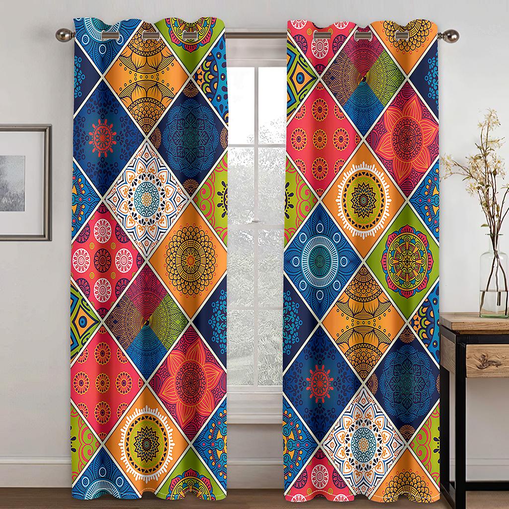 Baroque Abstract Geometric Bohemia BohoWindow Curtains Blinds for Kids Living Room Bedroom Kitchen Door Home Decor 2Pcs Bothroom