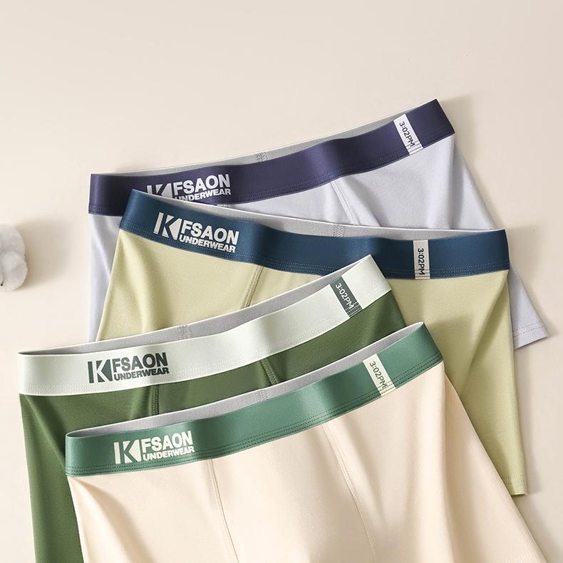 4pcs Men's Flat Cornered Underwear Fashionable Simple Sporty Contrasting Breathable Four Cornered Men's Flat Cornered Underwear Boxer Brief