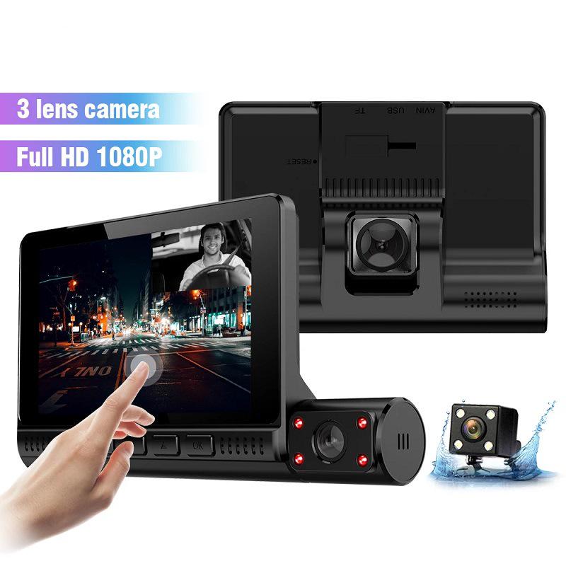 3-Channel 1080P WiFi Dashcam with Infrared Lights for Interior, Exterior, and Rear Recording