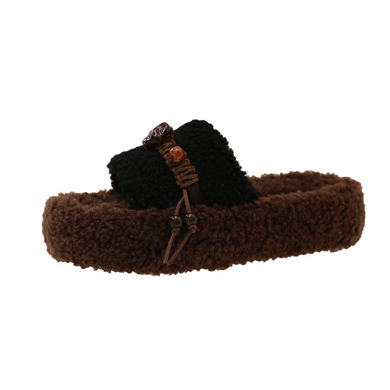 2025 New Autumn and Winter High-end Lamb Wool Thick-soled Wool Slippers for Women To Wear Super-hot Home Warm Cotton Slippers
