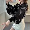 Women's Spring Loose Lantern Sleeve Top - Fashionable Niche Printed Outerwear Shirt