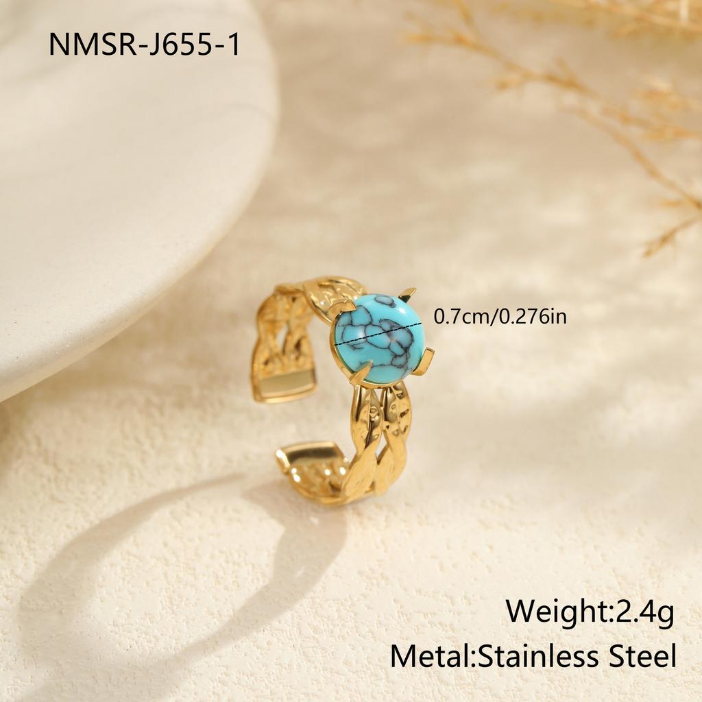 European and American retro natural stone turquoise stainless steel ring does not fade, plated with real gold ins trendy hand jewelry