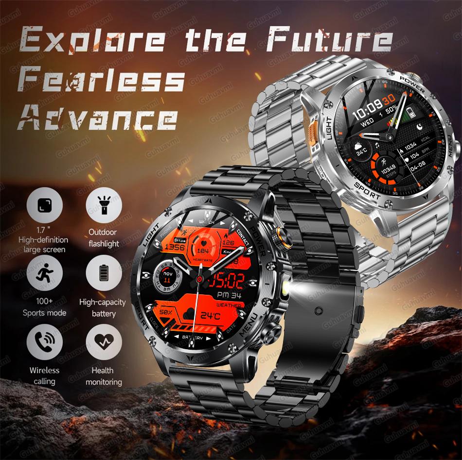 AK87 Men 1000mAh Battery Smart Watch 1.7-inch Large Screen GPS Track Heart Rate 3ATM Waterproof Wireless Call Sports Smartwatch