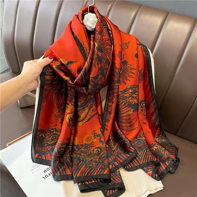 Sciarpa di Seta di Lusso Donna Primavera Autunno Moda Stampa Eleganza Sciarpe Vintage Avvolgente Bandana Foulard Muffler Scialle da Viaggio