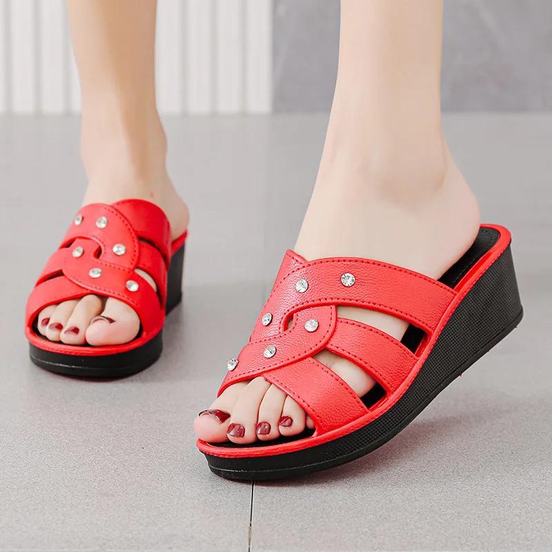 Shoes for Women Summer 2025 Fashion Women's High Heel Slippers Thick Bottom Non-slip Mother Shoes Soft Bottom Wedge Women Sandal