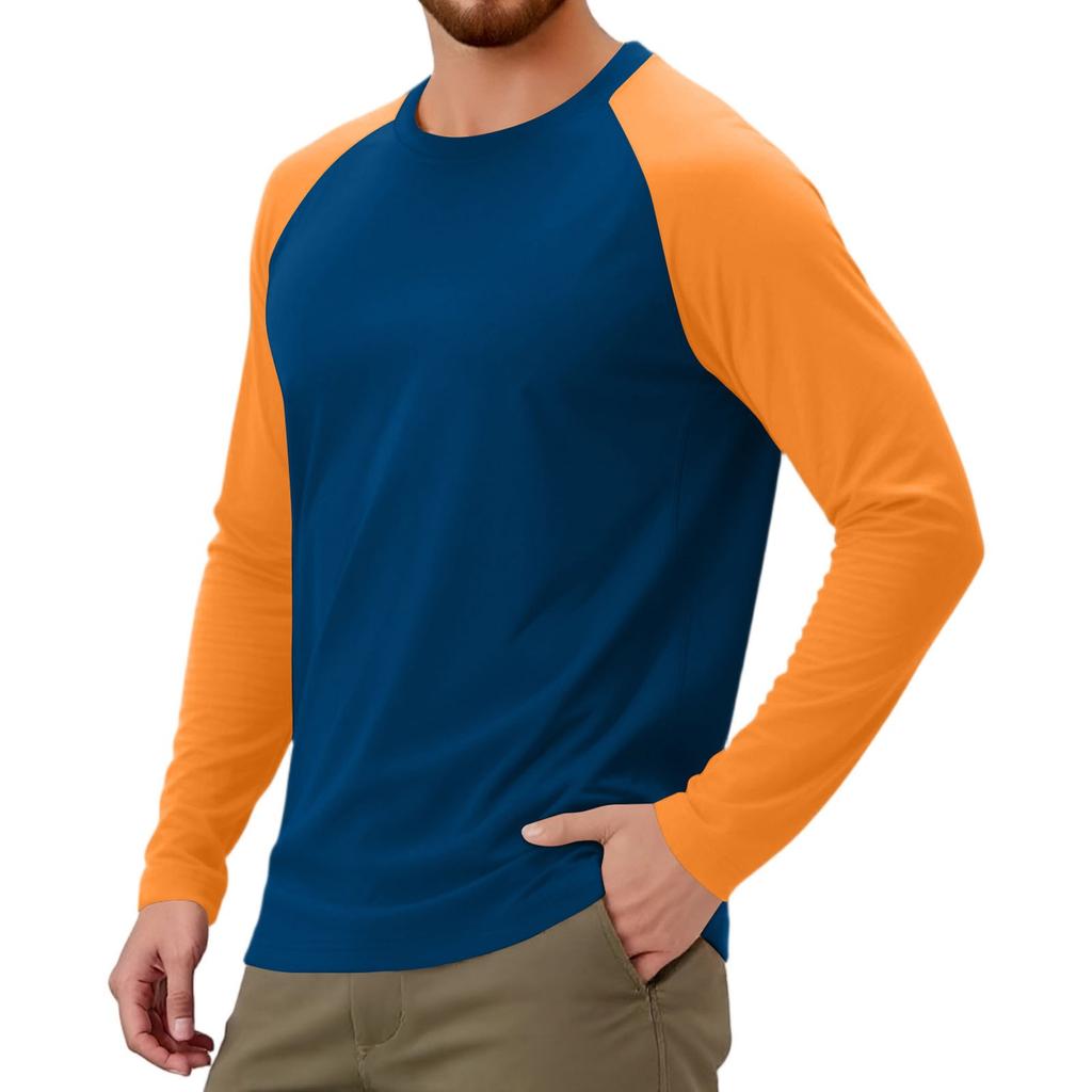 Men's Contrast Color Raglan Long Sleeve Sports Top