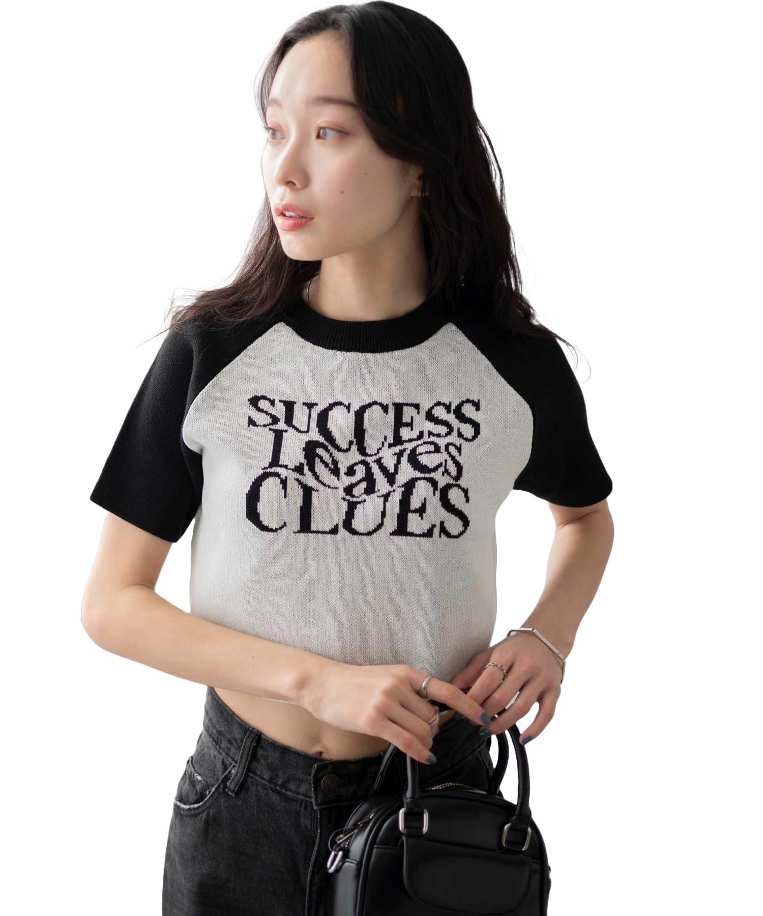 

WEGO Raglan Jacquard Knit Short Sleeve Korean Street Size White Women s T-Shirt, Style, Spring/Summer Outfit, Gift, Spring/Summer/Autumn, F, белый