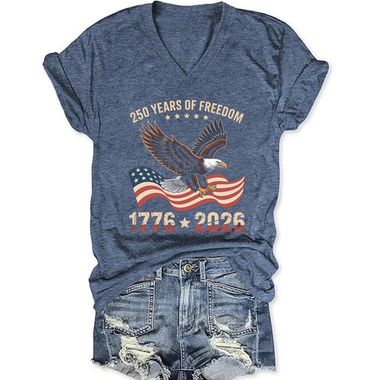 Unisexs V Neck Tee Shirt 250th Anniversary 17762026 Print Tshirt 250 Years Graphic Tee Retro Independence Day Shirt
