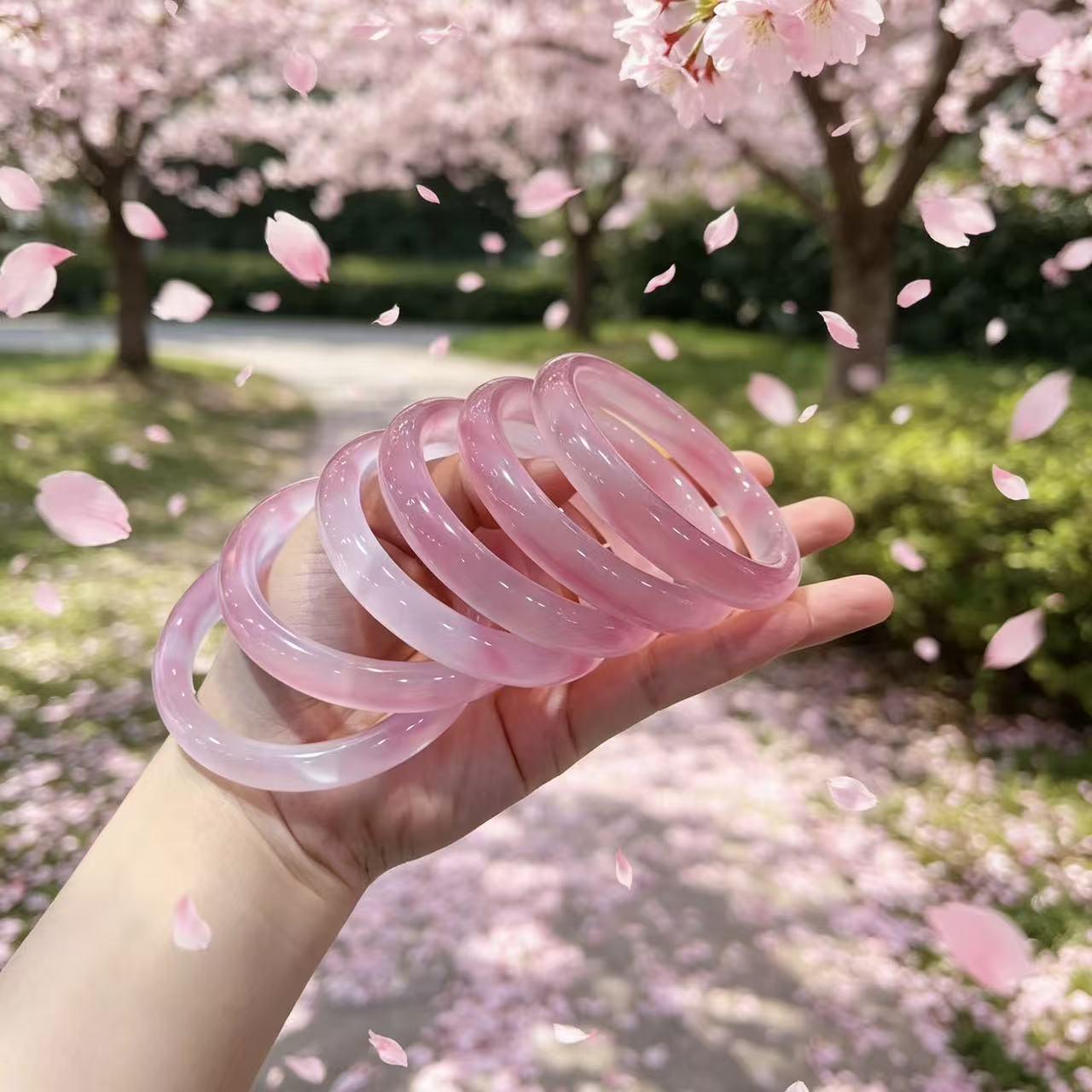 Floating Peach Blossom Cat s Eye Bracelet  Anklet - Pink Hibiscus Crystal Agate Accessory Diameter 62