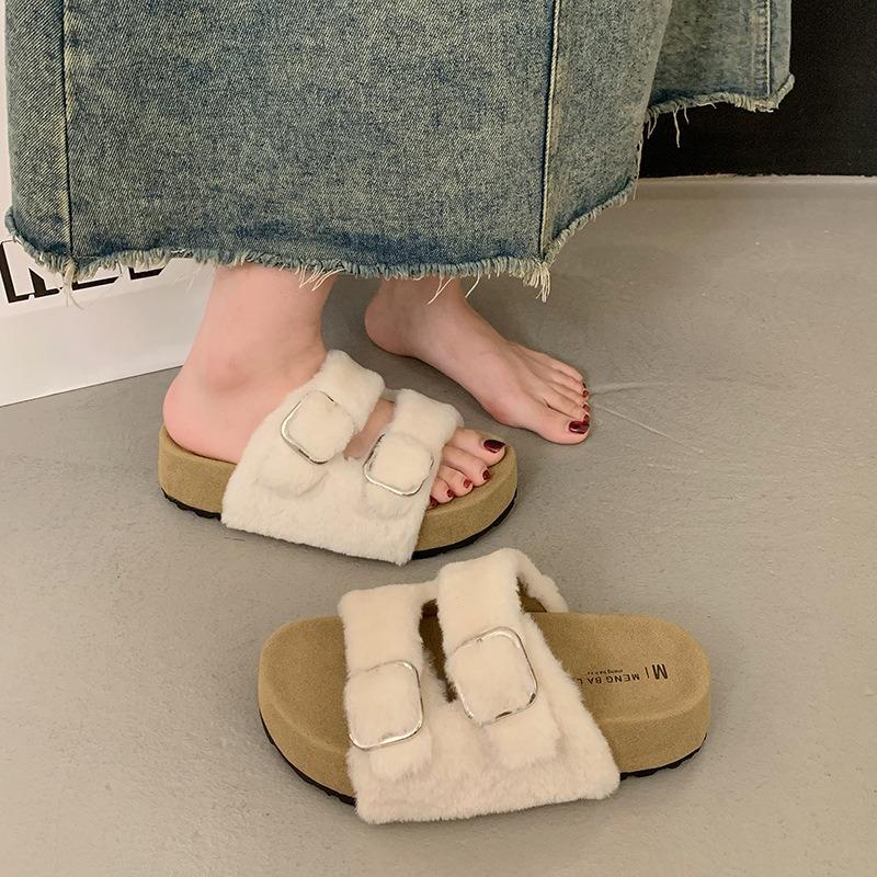 New Spring and Autumn Thick-bottomed Versatile Casual Fluffy Slippers Women's Fashion Low-top One-pedal Women's Slippers
