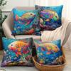 Colorful Fish Cartoon Marine Life Peach Skin Sofa Pillow Car Cushion Cover