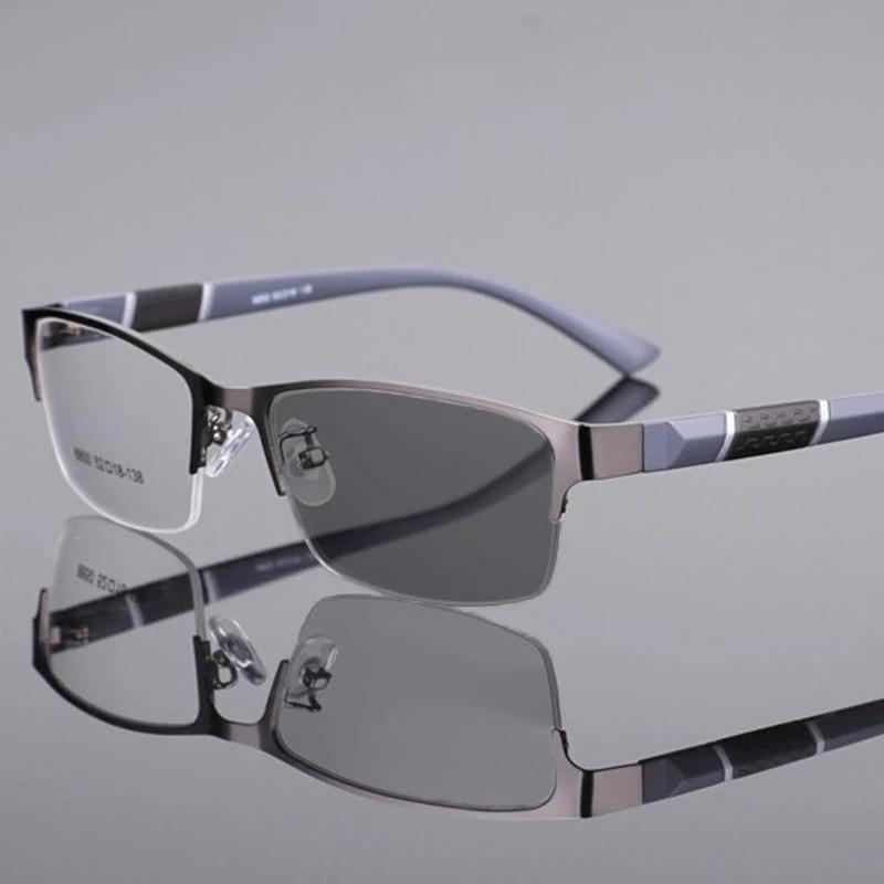 Photochrome Myopiebrille für Herren, Vintage, Business, Halbrahmen, Minussichtbrille, männlich, Outdoor, Farbwechsel-Sonnenbrille, 0 bis 4,0