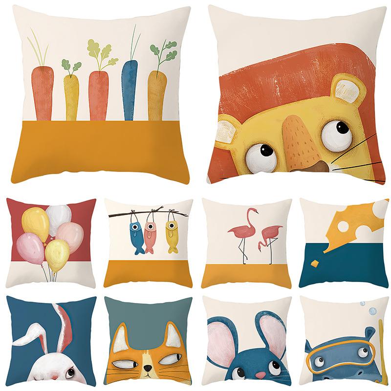 Nordic, Fresh and Cute Cartoon Pillowcase, Home Sofa, Car Bedside, Office Cushion Cover