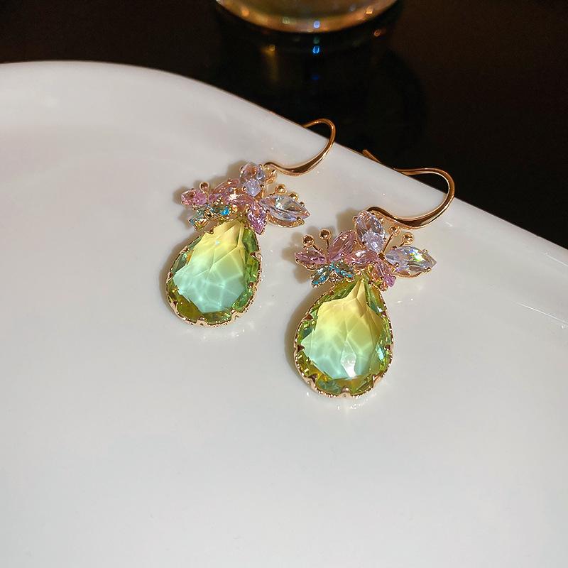Super Flash Water Drop Zircon Splicing Long Tassel Dangle Earrings for Women Light Luxury Dainty Magnificent Earring K