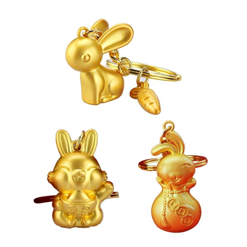 Golden-Rabbit Keychain Women Bag Pendent Car Keyring Lucky Rabbit Amulet-Jewelry Gifts Chinese New Year Mascot Zodiac