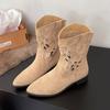 Hollow pointed western cowboy boots ethnic style retro boots versatile thick heel embroidery breathable thin short boots