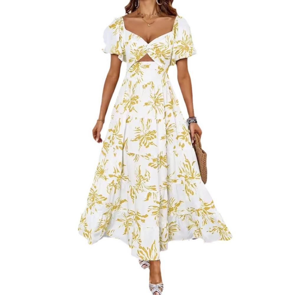 

Новое летнее элегантное женское платье с цветочным принтом и открытыми плечами XL