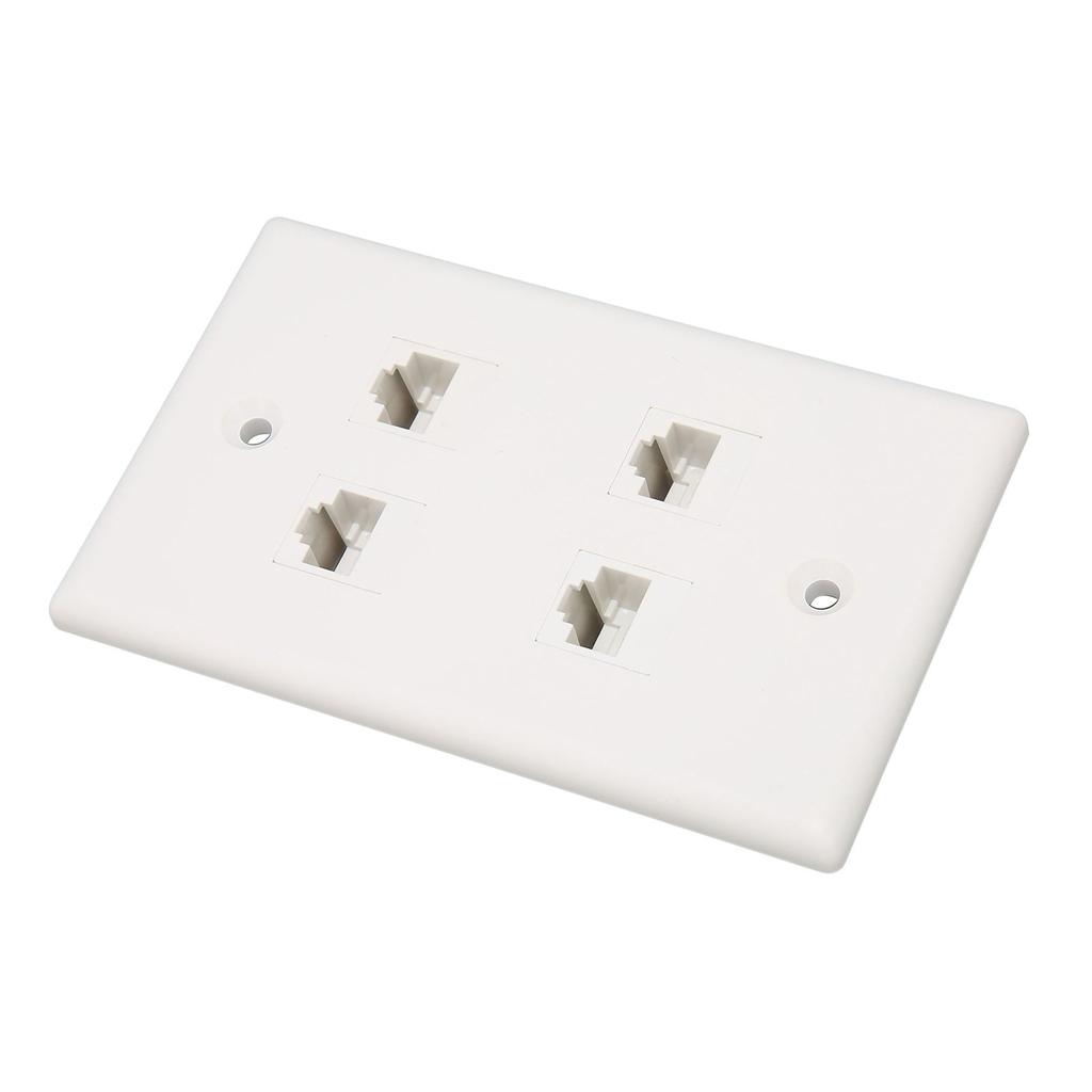 Ethernet Wall Plate 4 Port Cat6 Space Saving Good Fixation Internet Wall Plate with Screws for Home Office