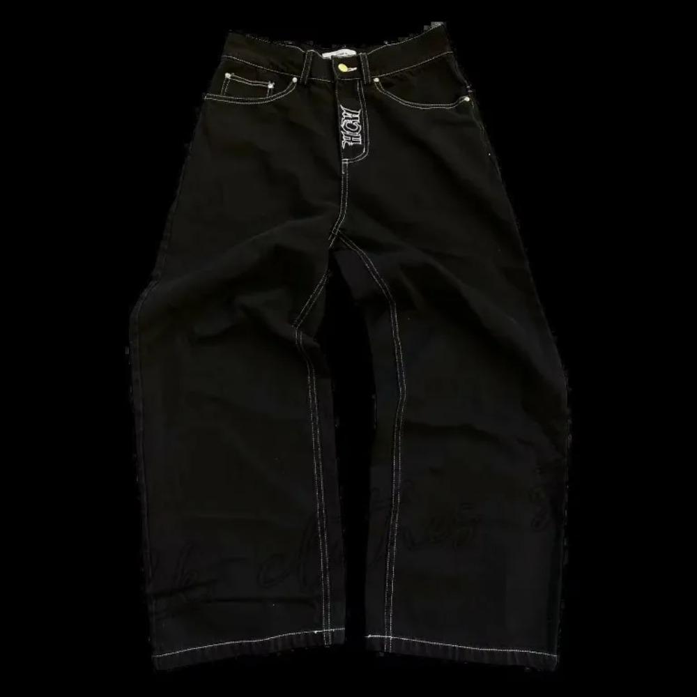 Streetwear Jeans Y2K Retro Hip Hop Embroidered Baggy Jeans Retro Black Pants Mens Womens New High Waist Wide Leg Trousers