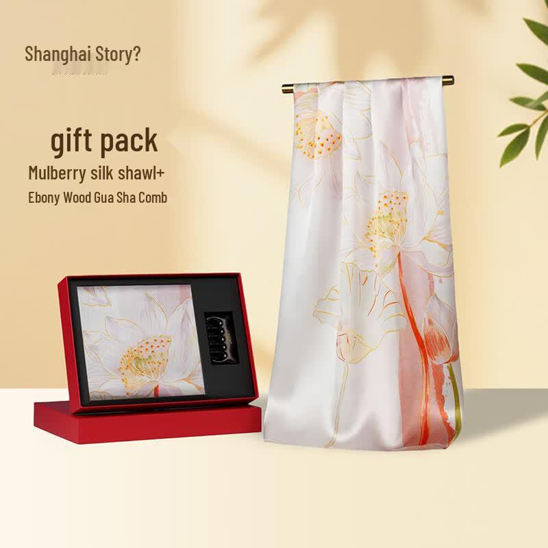 Shanghai Story Mulberry Silk Scarf & Comb Gift Set 170cm x 50cm