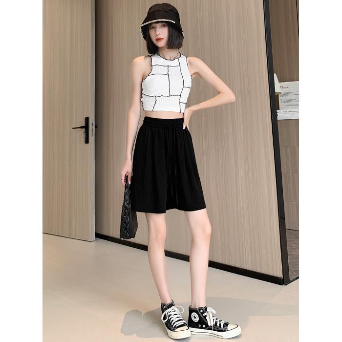 

Летние свободные широкие шорты Ice Silk с высокой талией для девочек - легкие, стильные, с застежкой на пять точек 4XL чёрный