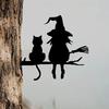Halloween Black Cat Witch Broom Silhouette Garden Outdoor Stake Statue Decor