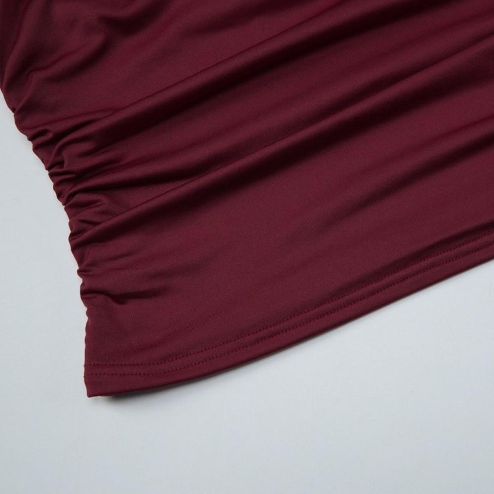 Pleated Slim Crop Top Deep V Hanging Neck Top Simple Lace-up Camisole  Lady
