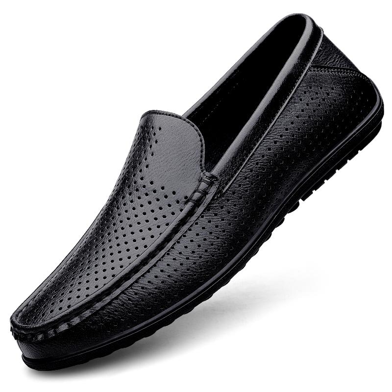 Fashion Men's Casual Leather Hole Shoes Men Genuine Leather Slippers Breathable Male Casual Shoes Comfy Loafers Stylish Muller Moccasins