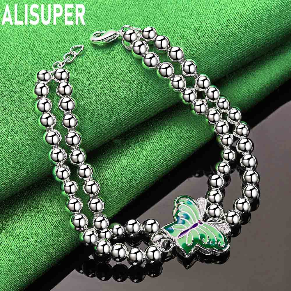 925 Sterling Silver 6mm Exquisite Butterfly Bead Bracelet - Romantic Gift Jewelry