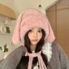 Winter Plush Bunny Ear Beanie With Knit For Girls And Kids