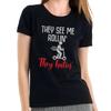 Sie sehen mich rollen sie hassen E-Scooter eScooter Spaß Dame Frauen Girlie T-Shirt Herren Damen T-Shirts Top