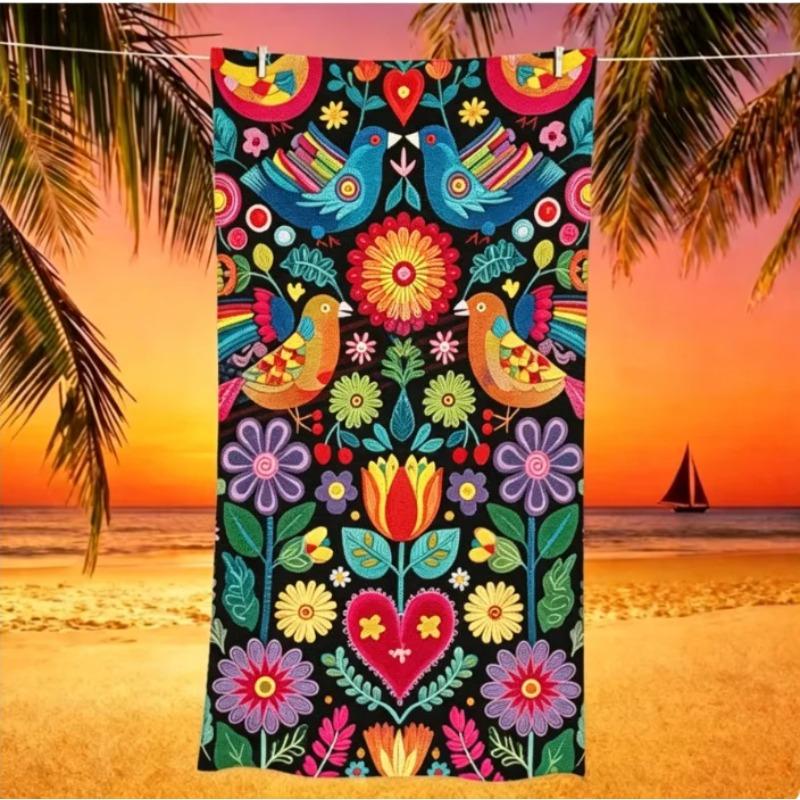 Mexikanischer Ethnischer Stil Strandtuch Buntes Blumen-Kaktus-Drucktuch Böhmisches Sommer Schnelltrocknendes Handtuch für Sommerurlaub Strand