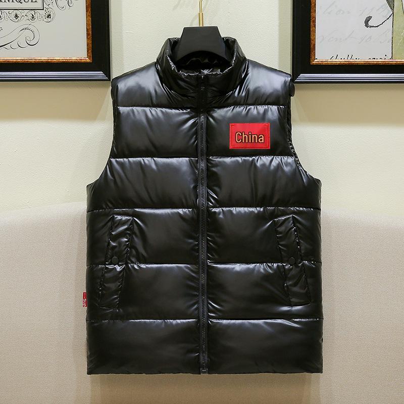 Herren Weste im Europäischen Stil, Glänzend, Ärmellos, Daunen-Baumwolle, Lässig, Stehkragen, Übergröße