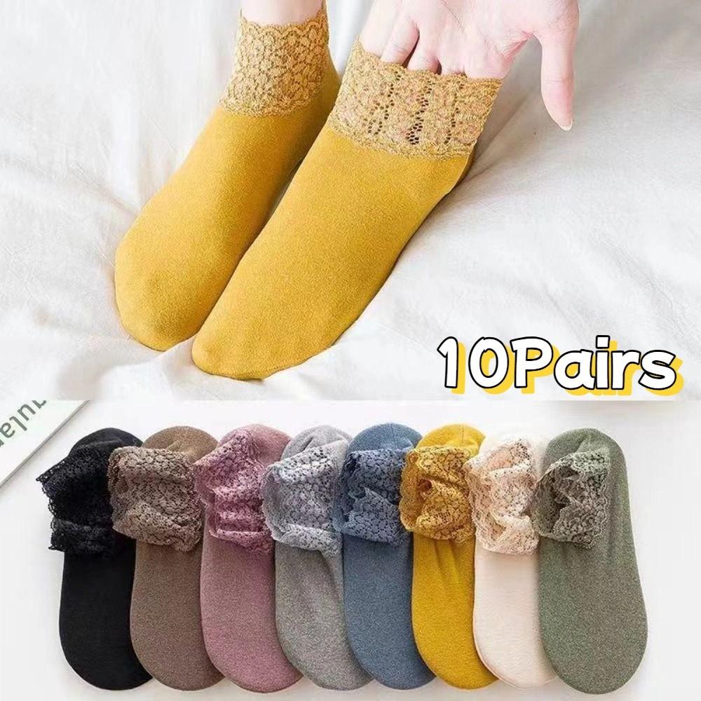 10Pairs Non-slip Lace Socks Thicken Home Slippers Simple Female Warm Socks Women