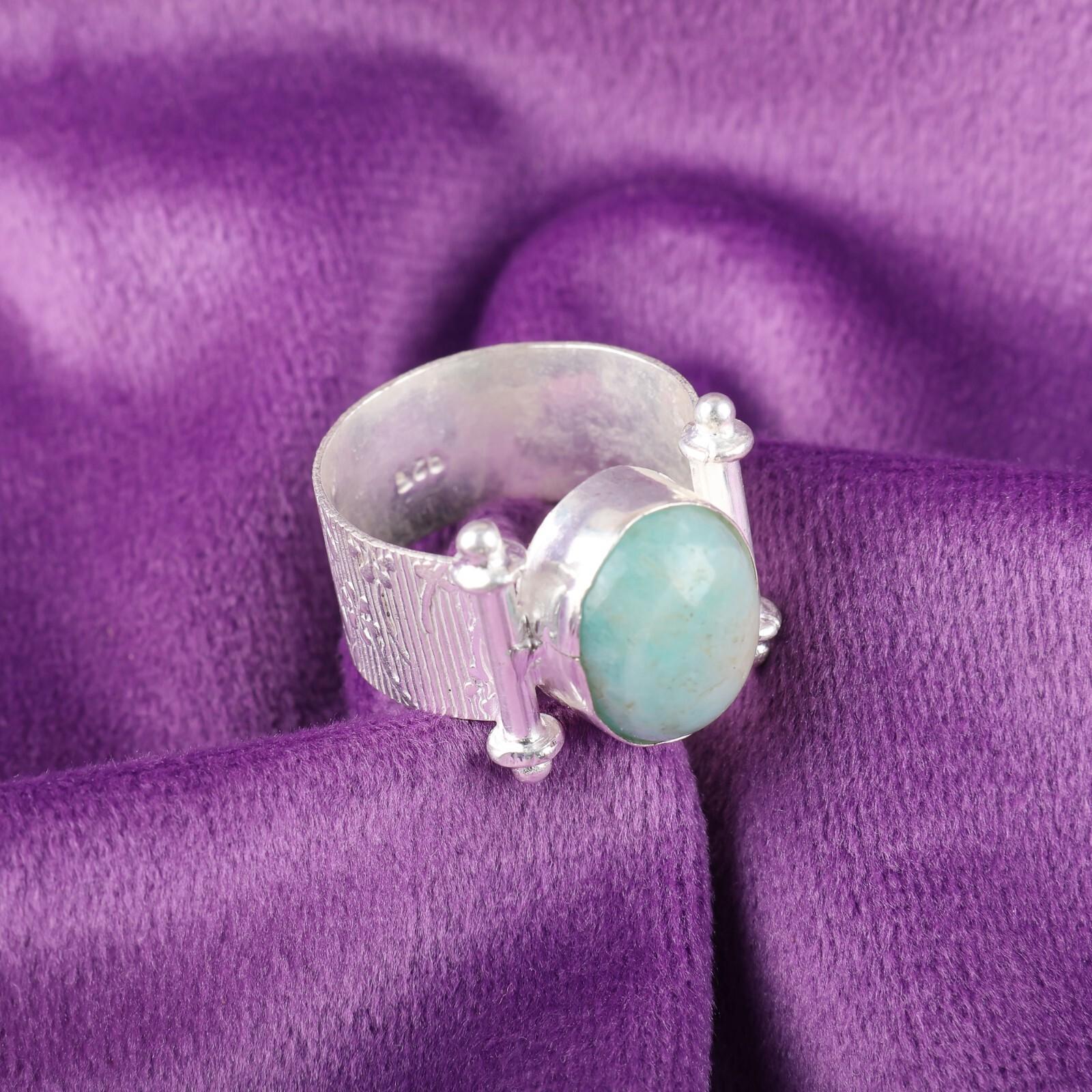 

Натуральный Амазонит Драгоценный Камень 925 Стерлинговое Серебро Ювелирные Изделия Кольцо Ручной Работы Для Женщин RR-22-30 13