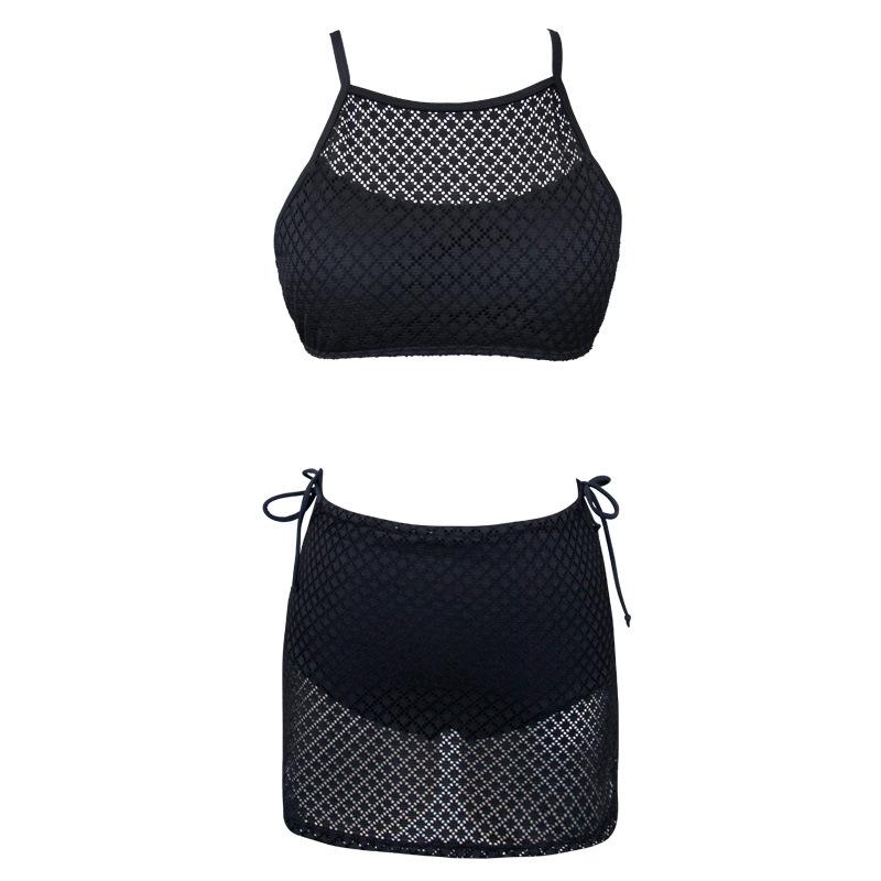 Source skirt split swimsuit women's three-piece set small chest solid color bikini ins new vacation swimsuit